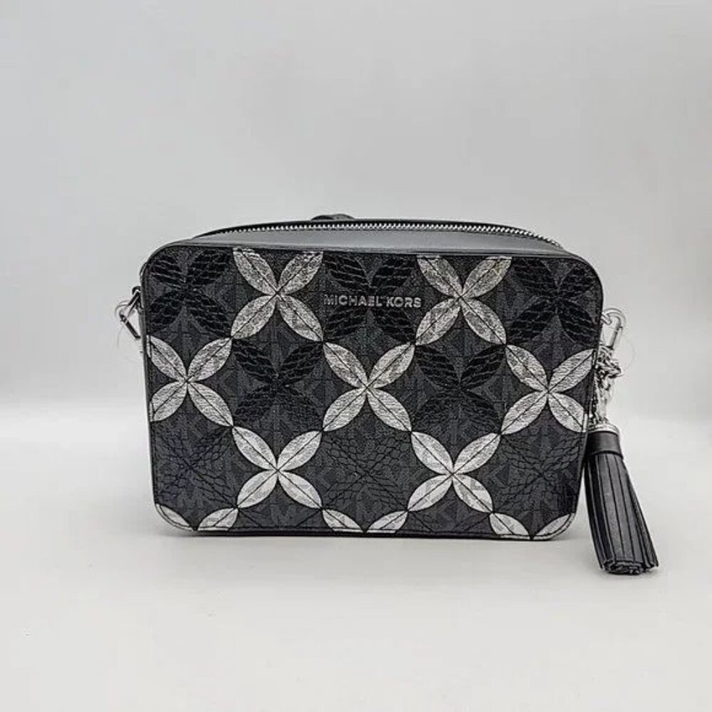 NWOT Michael Kors Black & Silver (Gray) Geometric Pattern Crossbody